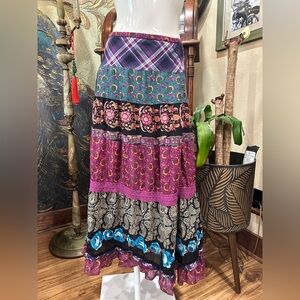 EUC Dressbarn Pink and Blue Maxi A-Line Skirt with Tiered Design